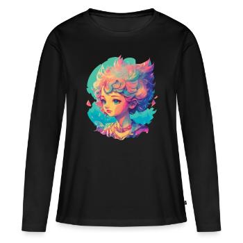 Manga Anime Personnage Kawaii Chibi Girl Design - T-shirt manches longues Premium bio Femme - noir - Devant - Julia (174cm)