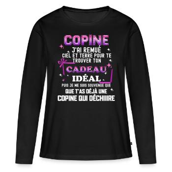Copine Mon Cadeau Merveilleux - T-shirt manches longues Premium bio Femme - noir - Devant - Julia (174cm)