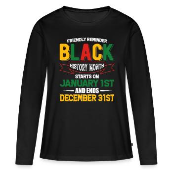 Mois de l’histoire des Noirs Histoire des Noirs - T-shirt manches longues Premium bio Femme - noir - Devant - Julia (174cm)
