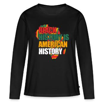 Mois de l’histoire des Noirs Histoire des Noirs - T-shirt manches longues Premium bio Femme - noir - Devant - Julia (174cm)