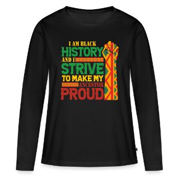 Mois de l’histoire des Noirs Histoire des Noirs - T-shirt manches longues Premium bio Femme - noir - Devant - Julia (174cm)