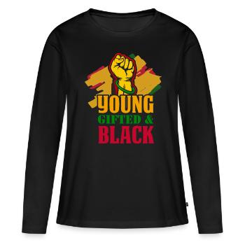 Mois de l’histoire des Noirs Histoire des Noirs - T-shirt manches longues Premium bio Femme - noir - Devant - Julia (174cm)