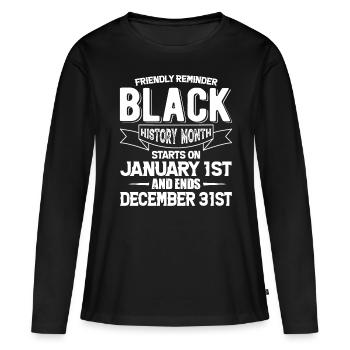 Mois de l’histoire des Noirs Histoire des Noirs - T-shirt manches longues Premium bio Femme - noir - Devant - Julia (174cm)