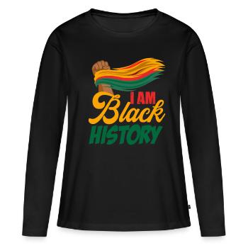 Mois de l’histoire des Noirs Histoire des Noirs - T-shirt manches longues Premium bio Femme - noir - Devant - Julia (174cm)