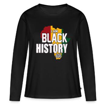 Mois de l’histoire des Noirs Histoire des Noirs - T-shirt manches longues Premium bio Femme - noir - Devant - Julia (174cm)