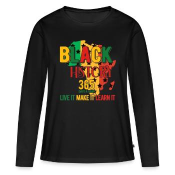 Mois de l’histoire des Noirs Histoire des Noirs - T-shirt manches longues Premium bio Femme - noir - Devant - Julia (174cm)