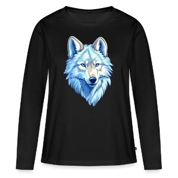 Wolf Kostüm blauer Wolfskopf Werwolf und - Frauen Premium Bio Langarmshirt - Schwarz - Vorne - Julia (174cm)