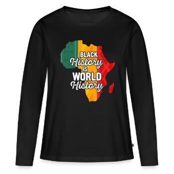 Mois de l’histoire des Noirs Histoire des Noirs - T-shirt manches longues Premium bio Femme - noir - Devant - Julia (174cm)