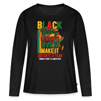 Mois de l’histoire des Noirs Histoire des Noirs - T-shirt manches longues Premium bio Femme - noir - Devant - Julia (174cm)