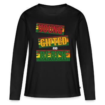 Mois de l’histoire des Noirs Histoire des Noirs - T-shirt manches longues Premium bio Femme - noir - Devant - Julia (174cm)