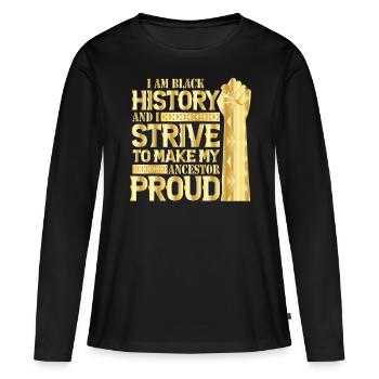 Mois de l’histoire des Noirs Histoire des Noirs - T-shirt manches longues Premium bio Femme - noir - Devant - Julia (174cm)