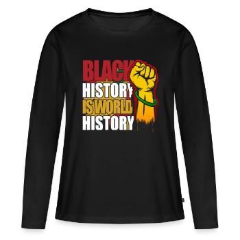 Mois de l’histoire des Noirs Histoire des Noirs - T-shirt manches longues Premium bio Femme - noir - Devant - Julia (174cm)