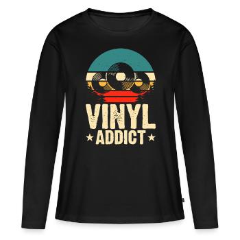 Accro au vinyle - T-shirt manches longues Premium bio Femme - noir - Devant - Julia (174cm)