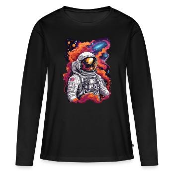 Kosmische Entdeckung Astronaut im Weltall - Frauen Premium Bio Langarmshirt - Schwarz - Vorne - Julia (174cm)
