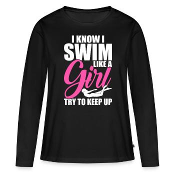Flotteur de natation - T-shirt manches longues Premium bio Femme - noir - Devant - Julia (174cm)