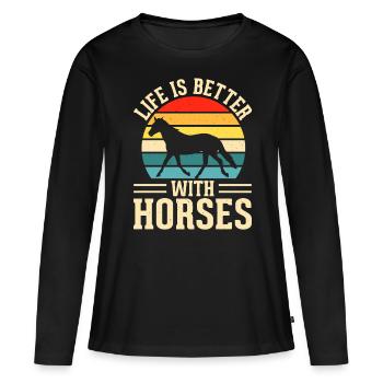 Chevaux - T-shirt manches longues Premium bio Femme - noir - Devant - Julia (174cm)