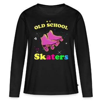 Old School Skater Vintage Retro 70 80 90 - Frauen Premium Bio Langarmshirt - Schwarz - Vorne - Julia (174cm)