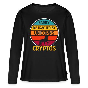 Crypto-monnaie - T-shirt manches longues Premium bio Femme - noir - Devant - Julia (174cm)