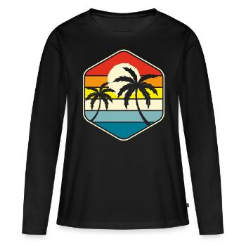 Palmen Retro Vintage - Frauen Premium Bio Langarmshirt - Schwarz - Vorne - Julia (174cm)