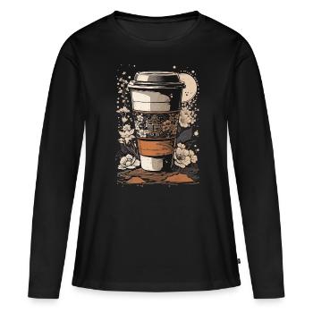 Ukiyo-E Café Art Passion Amateur de café - T-shirt manches longues Premium bio Femme - noir - Devant - Julia (174cm)