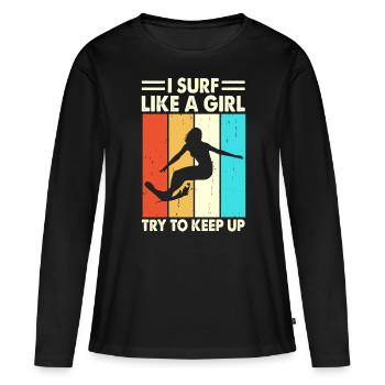 Surfer Surfen - Frauen Premium Bio Langarmshirt - Schwarz - Vorne - Julia (174cm)
