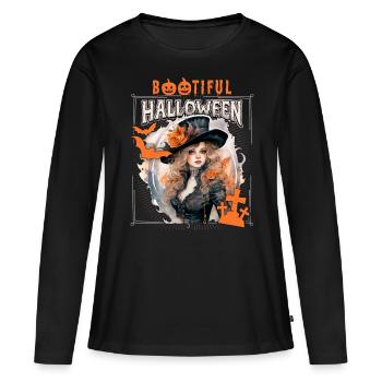 Gothic Halloween Hexe, Spruch Bootiful - Frauen Premium Bio Langarmshirt - Schwarz - Vorne - Julia (174cm)