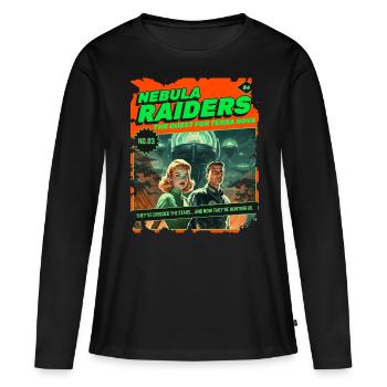 Nebula Raiders, 50er, 1950 Comic, Weltall Weltraum - Frauen Premium Bio Langarmshirt - Schwarz - Vorne - Julia (174cm)