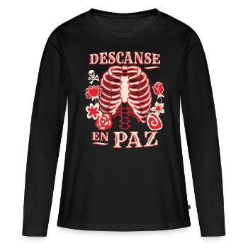 squelette, cage thoracique, drôle de dire repose-en-paix - T-shirt manches longues Premium bio Femme - noir - Devant - Julia (174cm)
