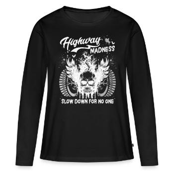 Crâne, Crâne De Course, Autoroute, Motard D’autoroute - T-shirt manches longues Premium bio Femme - noir - Devant - Julia (174cm)