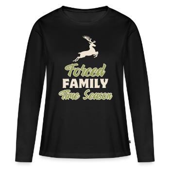 Dicton de Noël ironique, cerf sautant - T-shirt manches longues Premium bio Femme - noir - Devant - Julia (174cm)