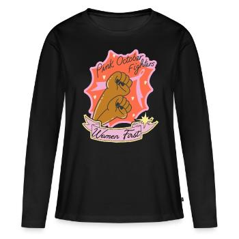 Pink October Fighters, Frauen Kampf, rosa Schleife - Frauen Premium Bio Langarmshirt - Schwarz - Vorne - Julia (174cm)