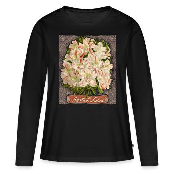 Azalée Indica, fleurs botaniques vintage, azalée - T-shirt manches longues Premium bio Femme - noir - Devant - Julia (174cm)