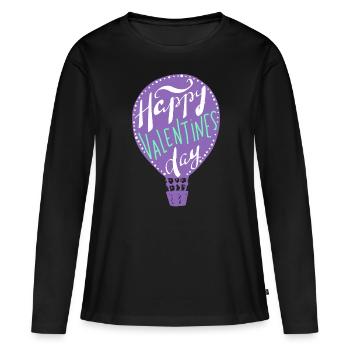 Happy Valentines Day, Heißluftballon, Spruch - Frauen Premium Bio Langarmshirt - Schwarz - Vorne - Julia (174cm)
