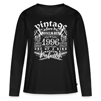 1996 Novembre 1996 anniversaire November 1996 - T-shirt manches longues Premium bio Femme - noir - Devant - Julia (174cm)