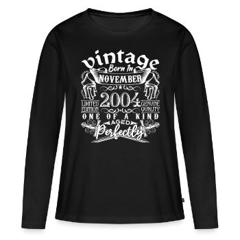 2004 Novembre 2004 anniversaire November 2004 - T-shirt manches longues Premium bio Femme - noir - Devant - Julia (174cm)