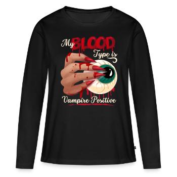 Vampir Blut, Blutsauger lustiger Spruch - Frauen Premium Bio Langarmshirt - Schwarz - Vorne - Julia (174cm)