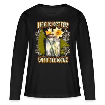 Jonquille, jonquille, fleur botanique Vintage - T-shirt manches longues Premium bio Femme - noir - Devant - Julia (174cm)