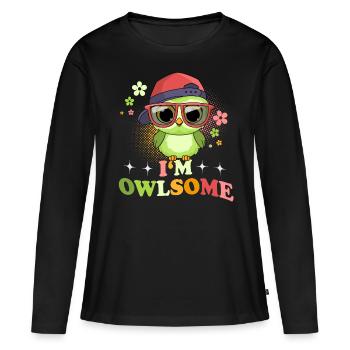 Eule Eulen I`m Owlsome - Frauen Premium Bio Langarmshirt - Schwarz - Vorne - Julia (174cm)