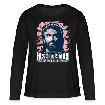 Jésus-Christ avec la couronne d’épines dicton chrétien - T-shirt manches longues Premium bio Femme - noir - Devant - Julia (174cm)