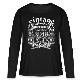 2018 Décembre 2018 anniversaire December 2018 - T-shirt manches longues Premium bio Femme - noir - Devant - Julia (174cm)
