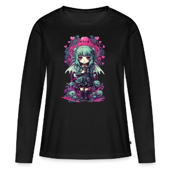 Kawaii Anime Chibi Démon Fille Pastel Goth - T-shirt manches longues Premium bio Femme - noir - Devant - Julia (174cm)