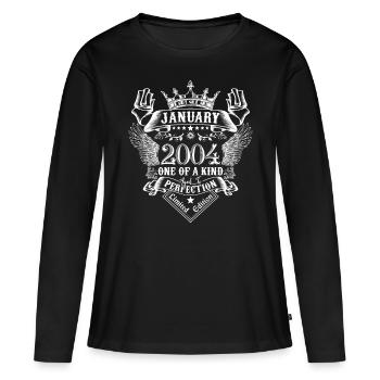2004 Janvier 2004 anniversaire Janvier 2004 - T-shirt manches longues Premium bio Femme - noir - Devant - Julia (174cm)