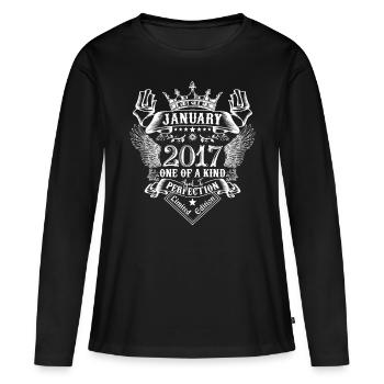 2017 Janvier 2017 anniversaire Janvier 2017 - T-shirt manches longues Premium bio Femme - noir - Devant - Julia (174cm)