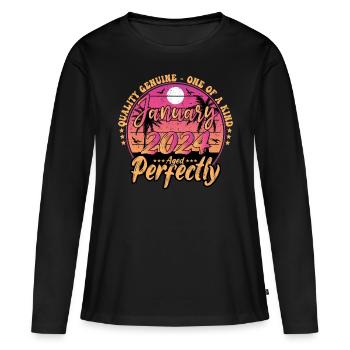 Janvier 2024 anniversaire 2024 Janvier 2024 - T-shirt manches longues Premium bio Femme - noir - Devant - Julia (174cm)