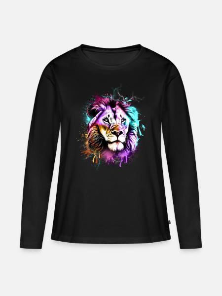 Löwe Bunt - Frauen Premium Bio Langarmshirt - Schwarz