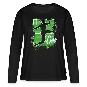 Footballeur Football 1er anniversaire - T-shirt manches longues Premium bio Femme - noir - Devant - Julia (174cm)