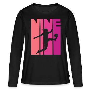 Footballeur Football 9ème Anniversaire - T-shirt manches longues Premium bio Femme - noir - Devant - Julia (174cm)