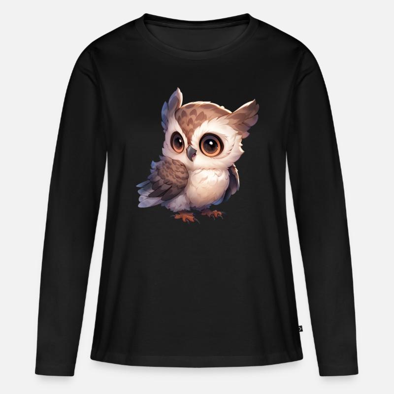 Eule - Frauen Premium Bio Langarmshirt - Schwarz