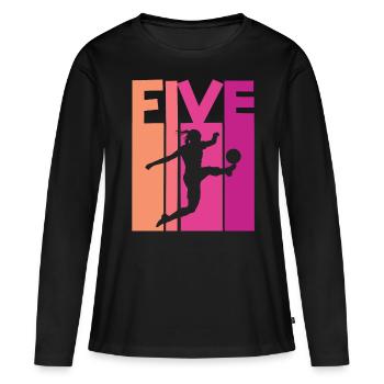 Footballeur Football 5ème Anniversaire - T-shirt manches longues Premium bio Femme - noir - Devant - Julia (174cm)