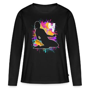 Football Femme Football 4e anniversaire - T-shirt manches longues Premium bio Femme - noir - Devant - Julia (174cm)
